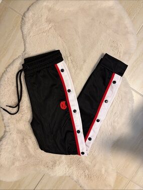 Black Snap-Track Joggers with Red & White Side Trim - S
